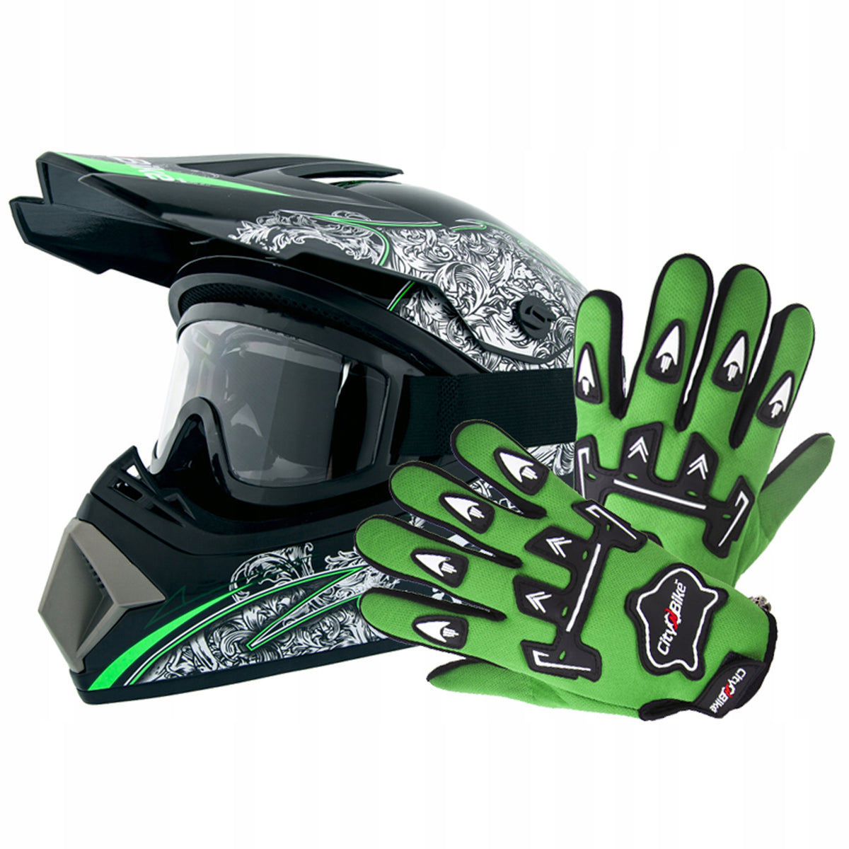 Helmet Goggles Gloves Size L Cross Quad ATV Enduro BMX MTB Scooter