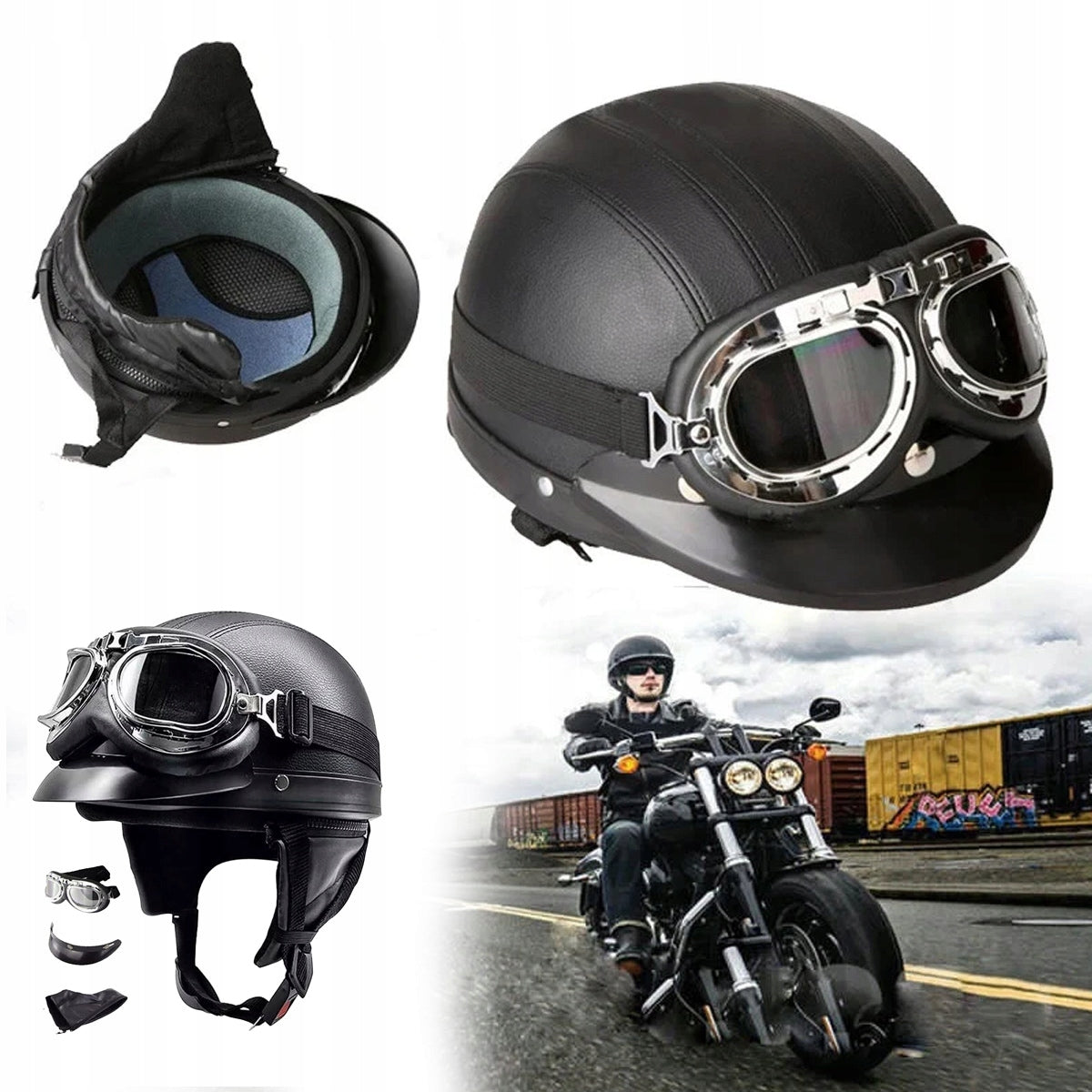Helmet MOTORCYCLE helmet retro goggles FREEBIE