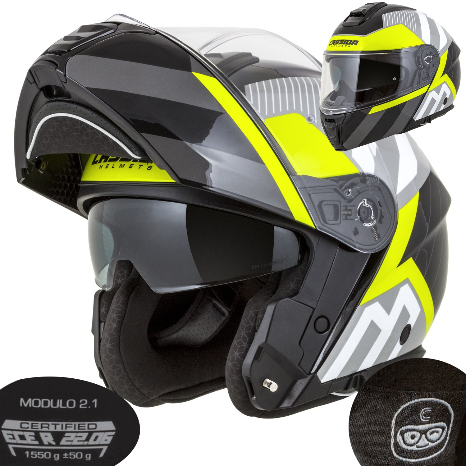 Helmet Motorcycle Jaw Fiber Cassida Modulo XS under intercom ECE-06 P/J