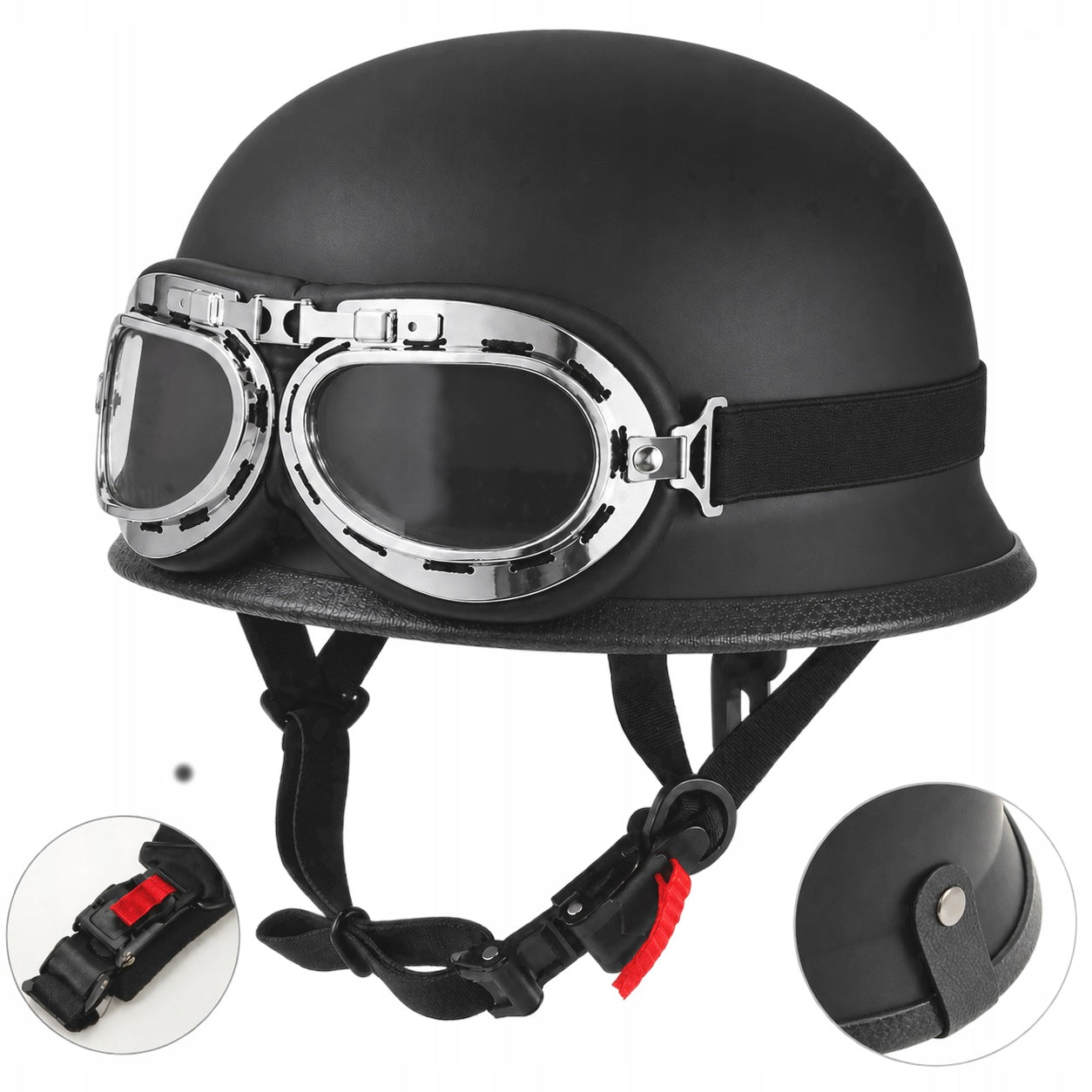 Helmet XL Motorcycle Goggles Chopper Black German Veteran Peanut LUX