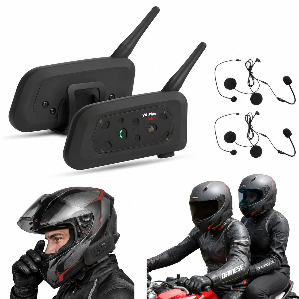 Helmet communicator V6 Plus BT 5.1 set of 2 for 6 people with USB-C