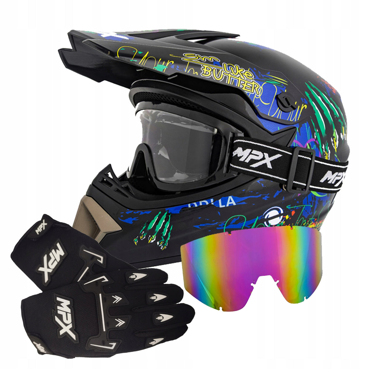 Helmet for Scooter Goggles Gloves Cross Quad ATV Enduro BMX MTB XL 61-62cm