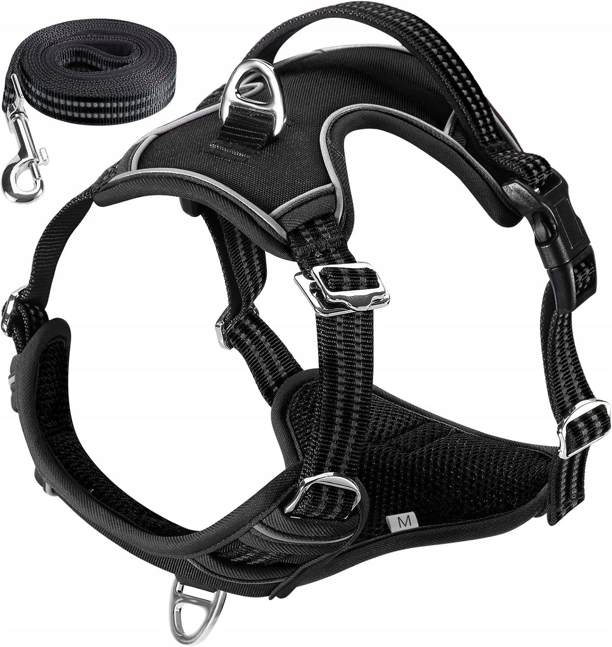Hemiks Dog Harness Reflective Adjustable with Lanyard Size L Black A86