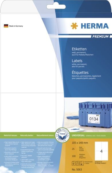 Herma Premium Labels A4, white, matte paper, 100 pcs. (5063)
