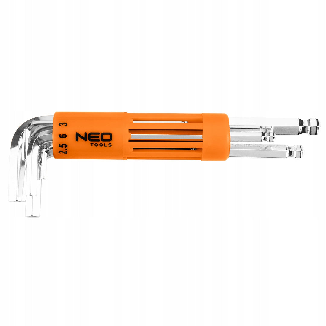Hexagon wrenches, long, spherical 2-10 mm, set of 8