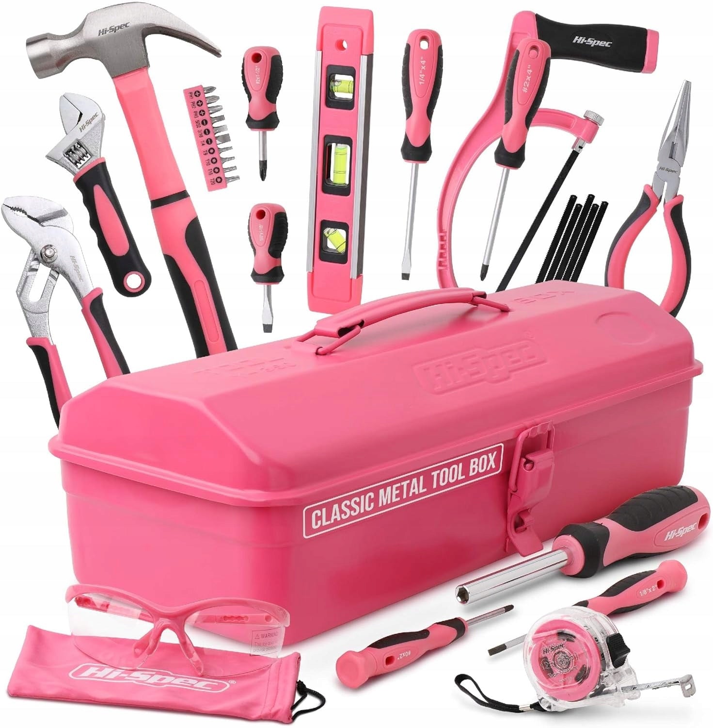 Hi-Spec 31pc Pink Starter Tool Kit Metal Case DIY Home Craft Hand Tools