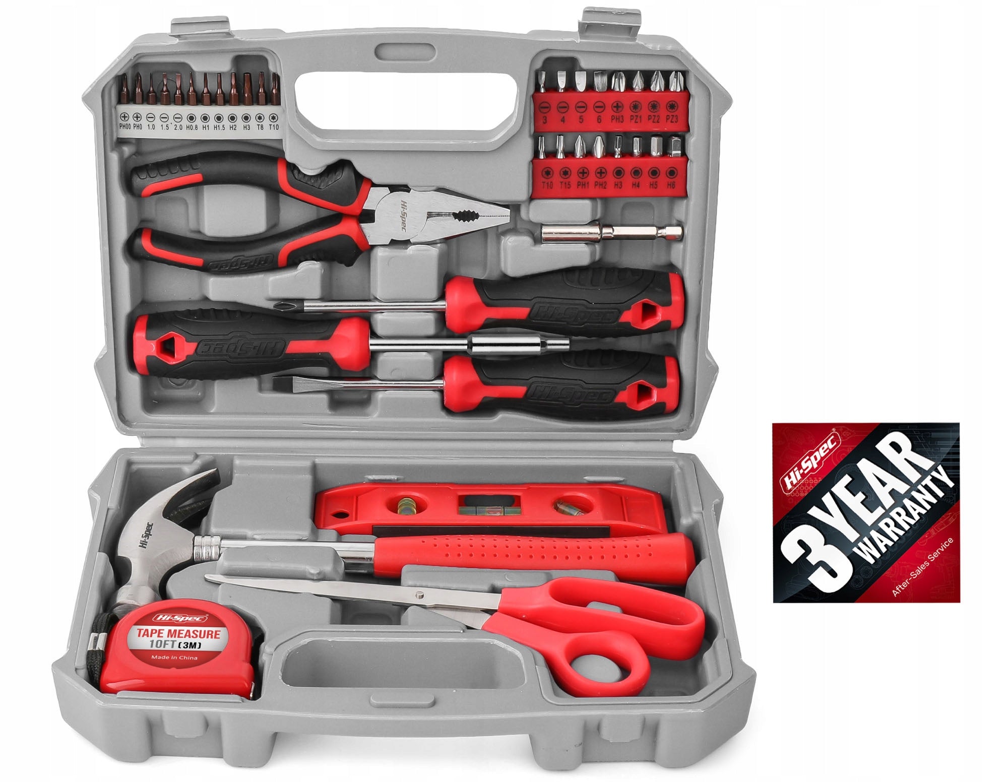 Hi-Spec 42pc Red Home DIY Repairs Hand Tool Kit Box Set. Household & Office Set elements bits bit holders
