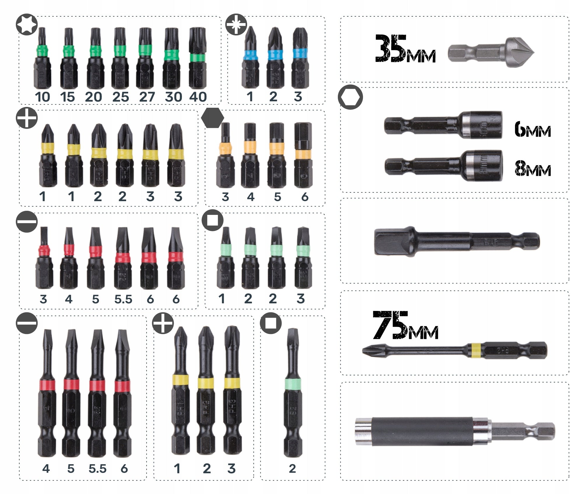 Hi-Spec 44pc Impact Drill Driver Screwdriver Nut Bit Set. 1/4 Hex, PZ, Torx EAN (GTIN) 884540165555