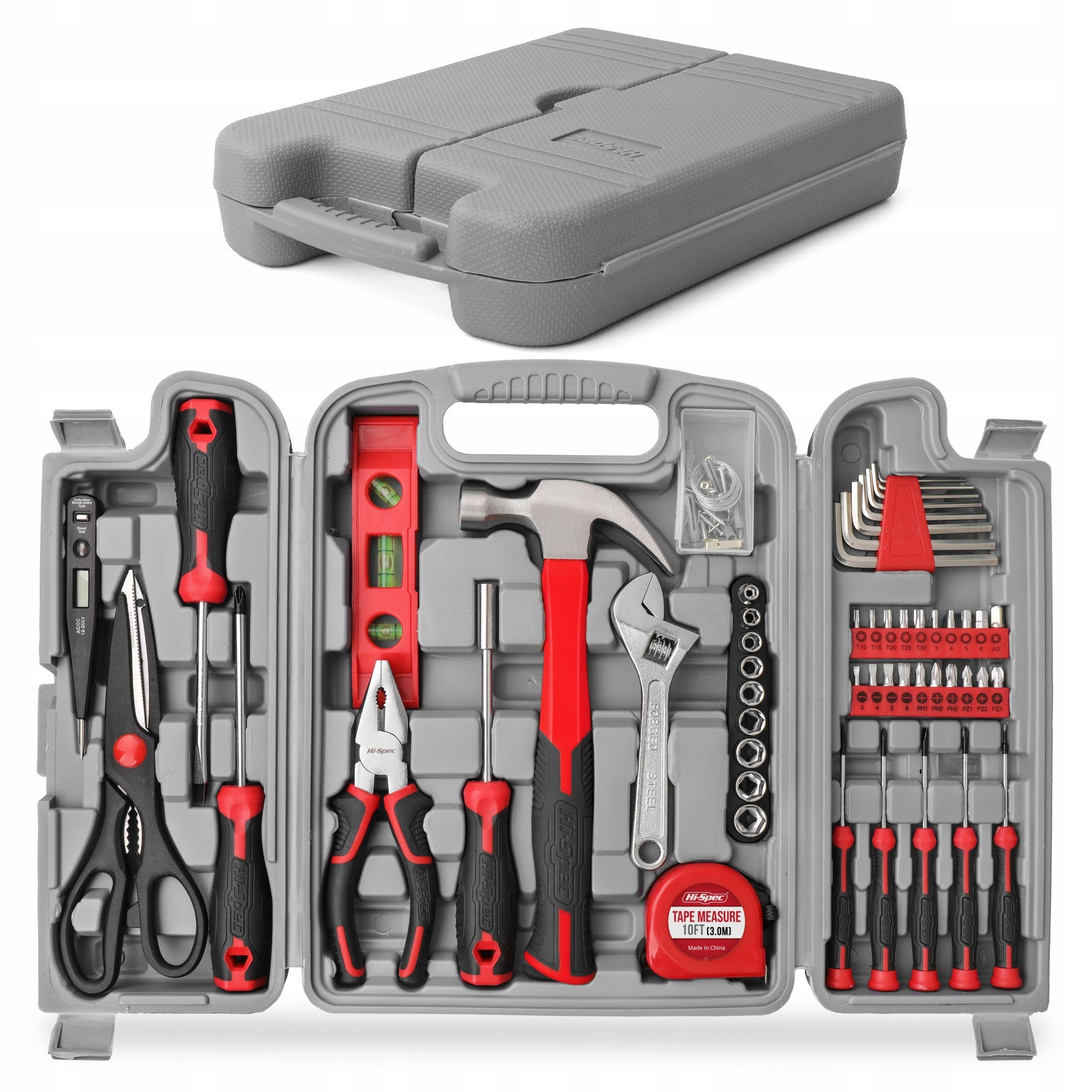 Hi-Spec 56pc Red Home DIY Repair Hand Tool Kit Box Set. Household & Garage