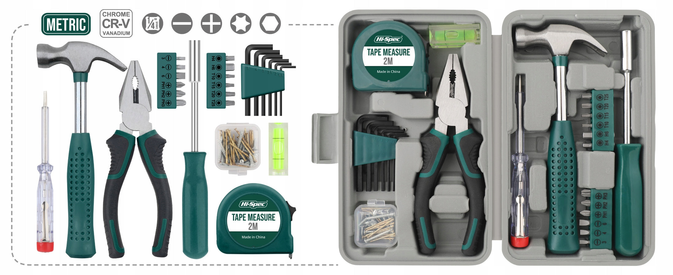 Hi-Spec Mini Tool Set 25 Pieces Green Small Compact Hand Tool Set EAN (GTIN) 6945583102601