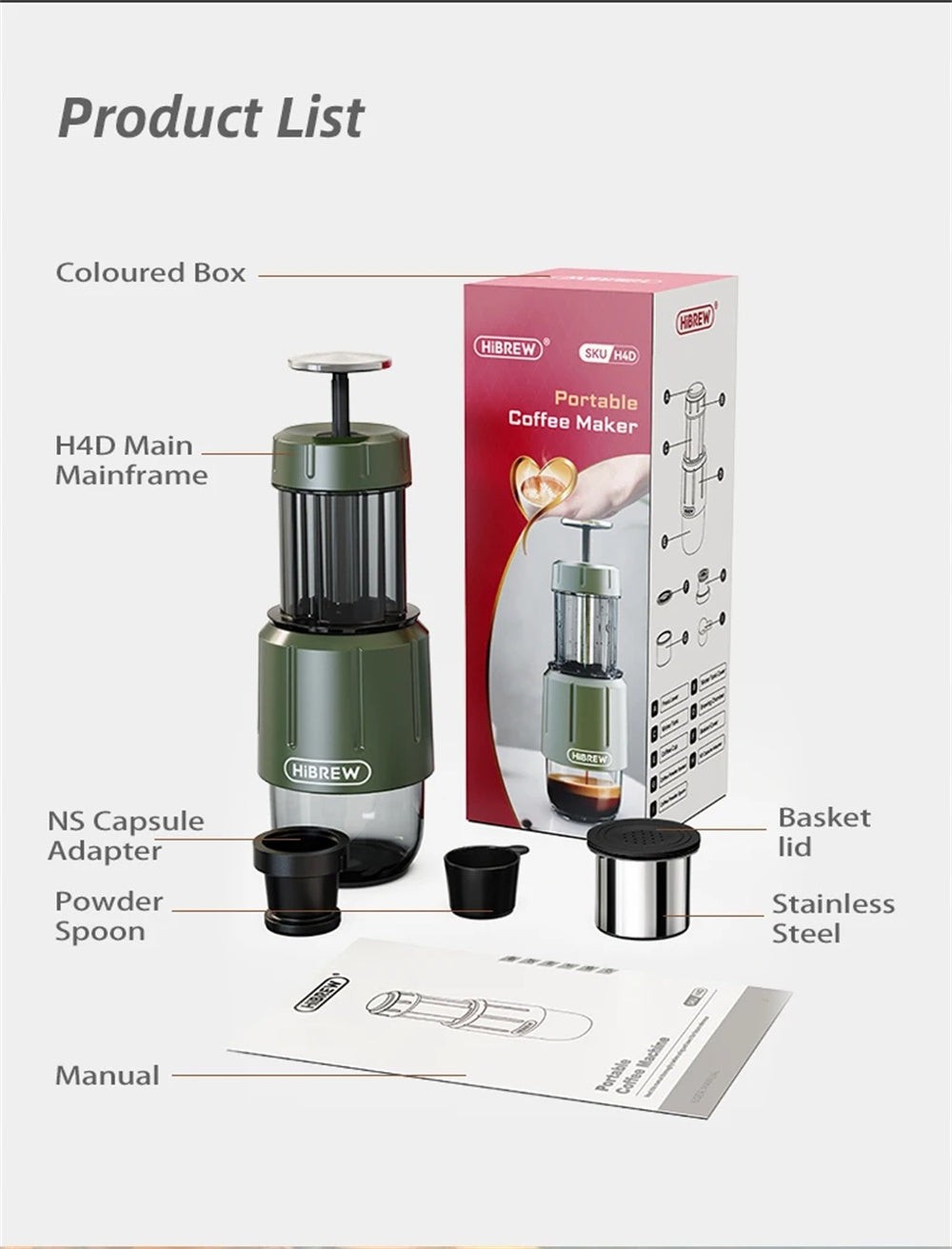 HiBREW 2in1 Portable Coffee Machine Hot/Cold Water Espresso Maker Manufacturer code H4D