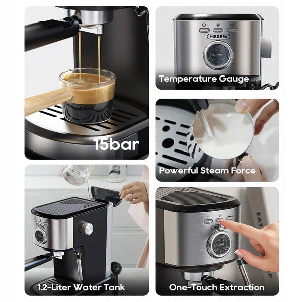 HiBREW Espresso Coffee machine with One-Touch Extraction and Milk Frother Manufacturer code HiBREW H5A-BK-EU