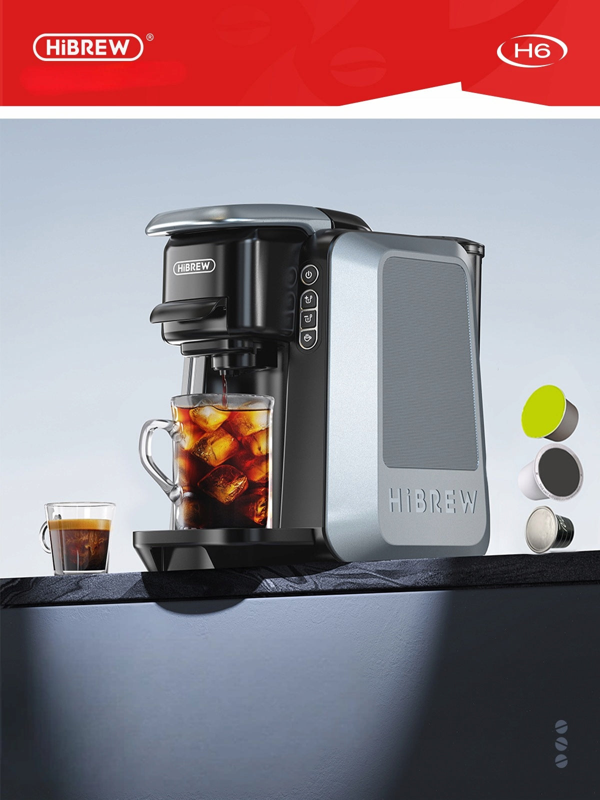 HiBREW H6 Coffee Maker 20Bar 4in1 Capsule Machine 1.4L 24H Timer Cold Brew Packaging status original