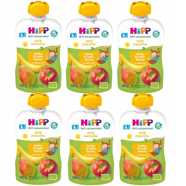 HiPP BIO Tube Mousse Apples Pear Bananas 6x100g after 6 months