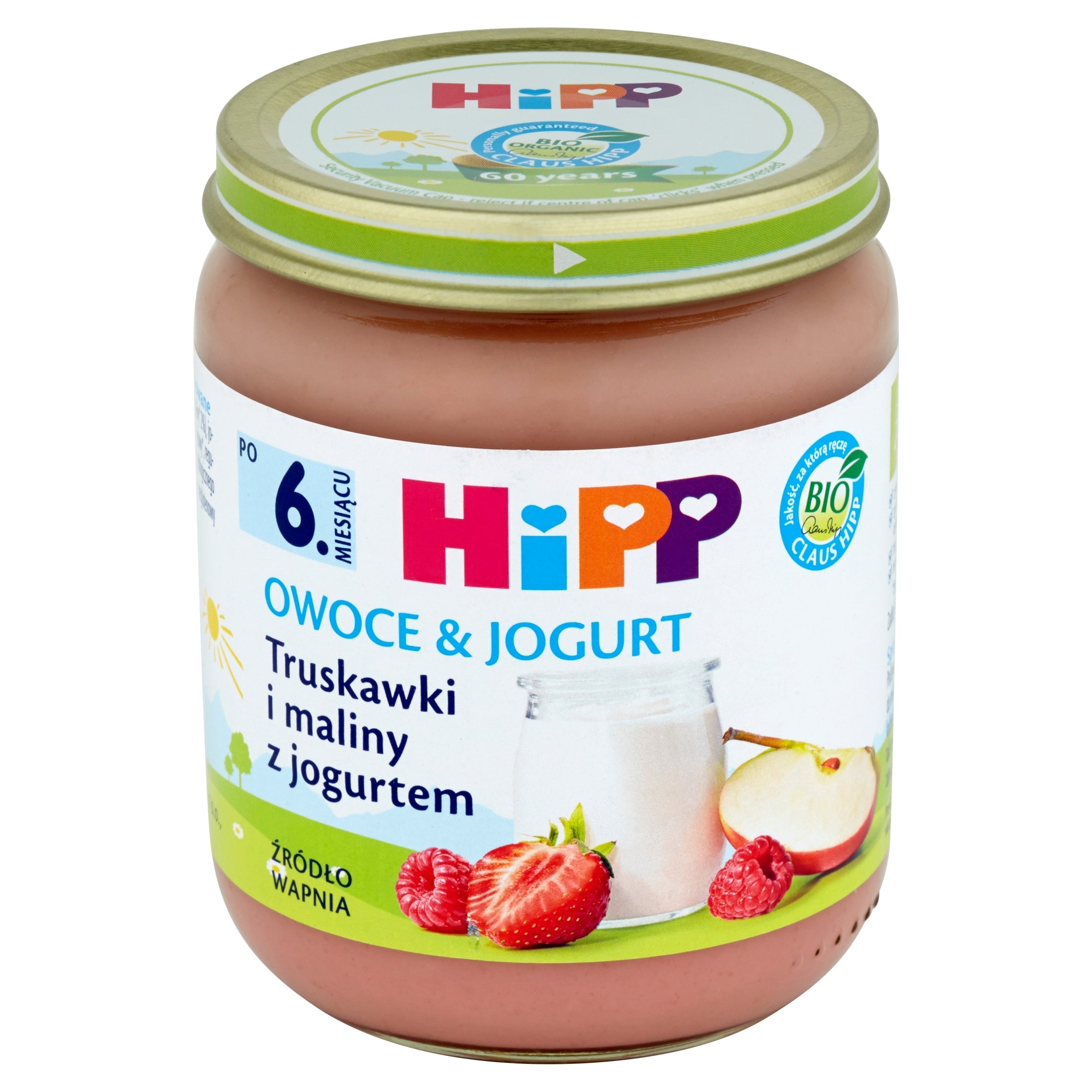 HiPP Bio dessert in a jar, strawberries and raspberries with yogurt, 6m+ 160 g Packaging status original
