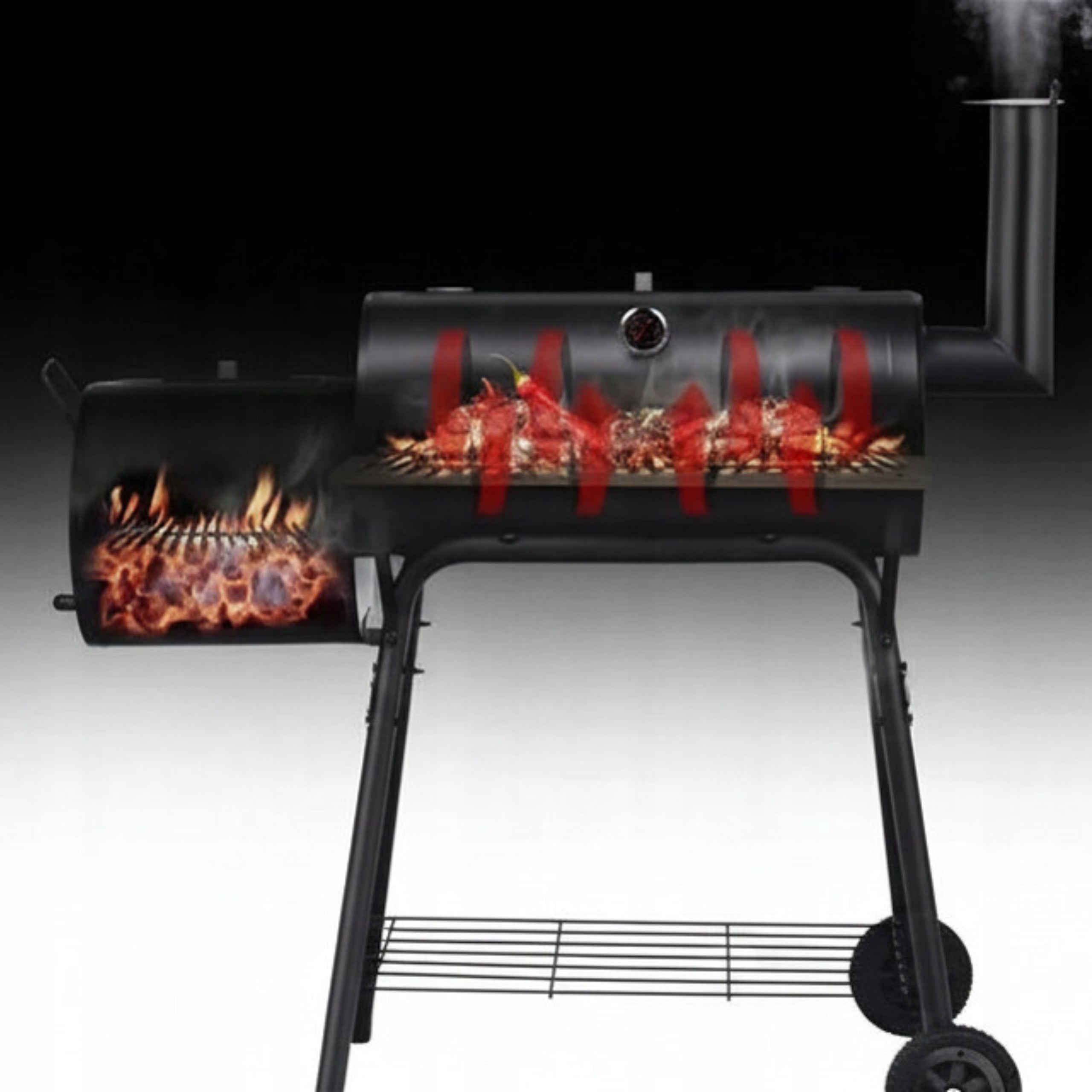 HiT SUMMER SEASON GRILL Smokehouse Charcoal Garden aGa Cover Large Grate length 59.5 cm
