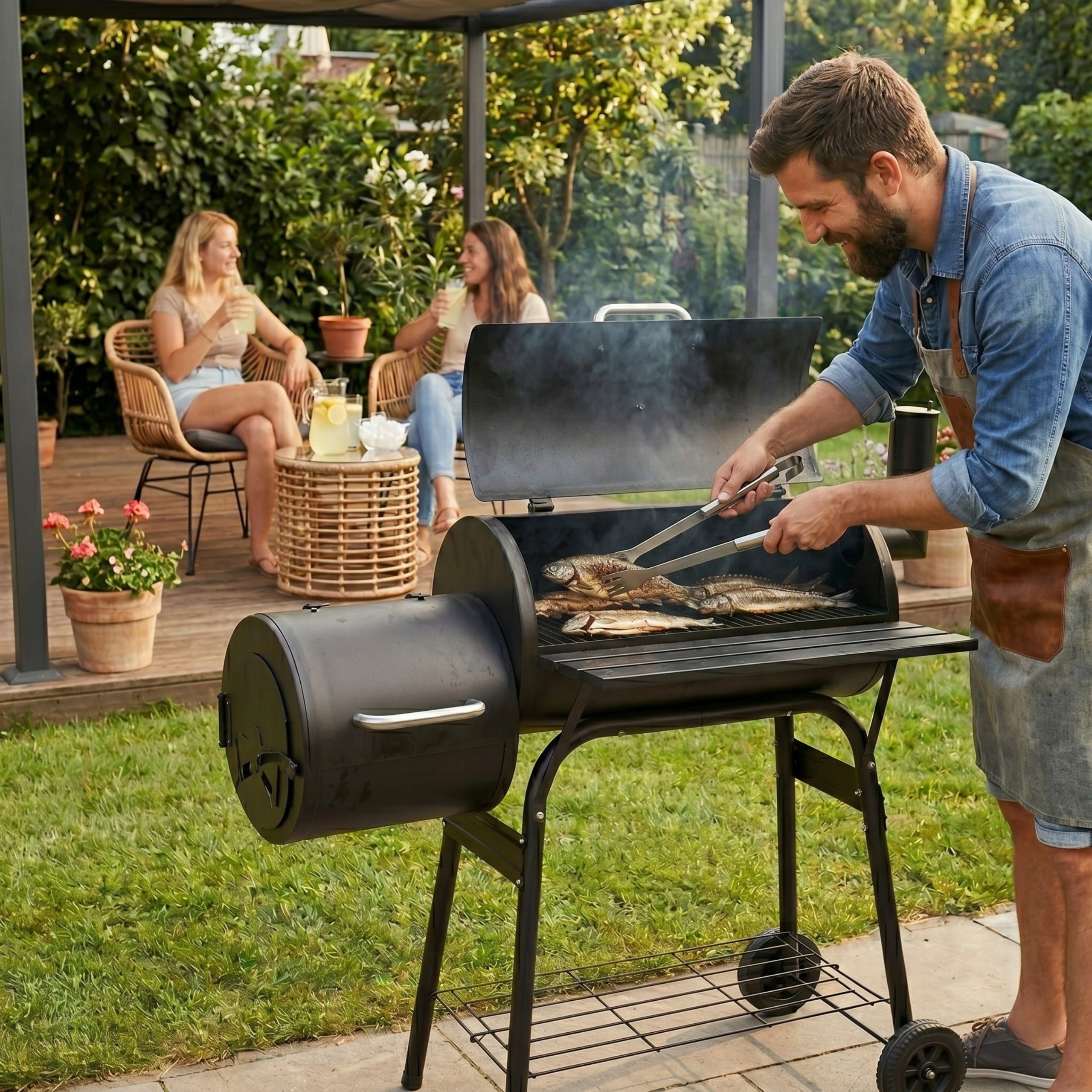 HiT SUMMER SEASON GRILL Smokehouse Charcoal Garden aGa Cover Large Grate width 21 cm