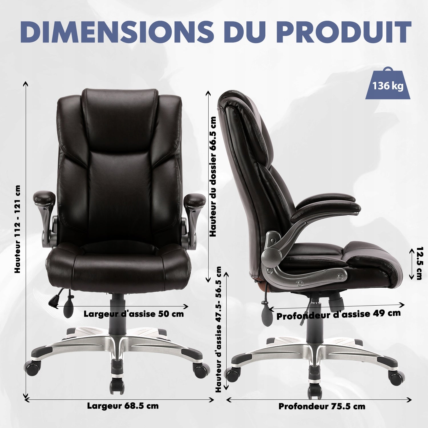 High Back Executive Office Chair- Ergonomic Home Computer Desk Leather Packaging status original
