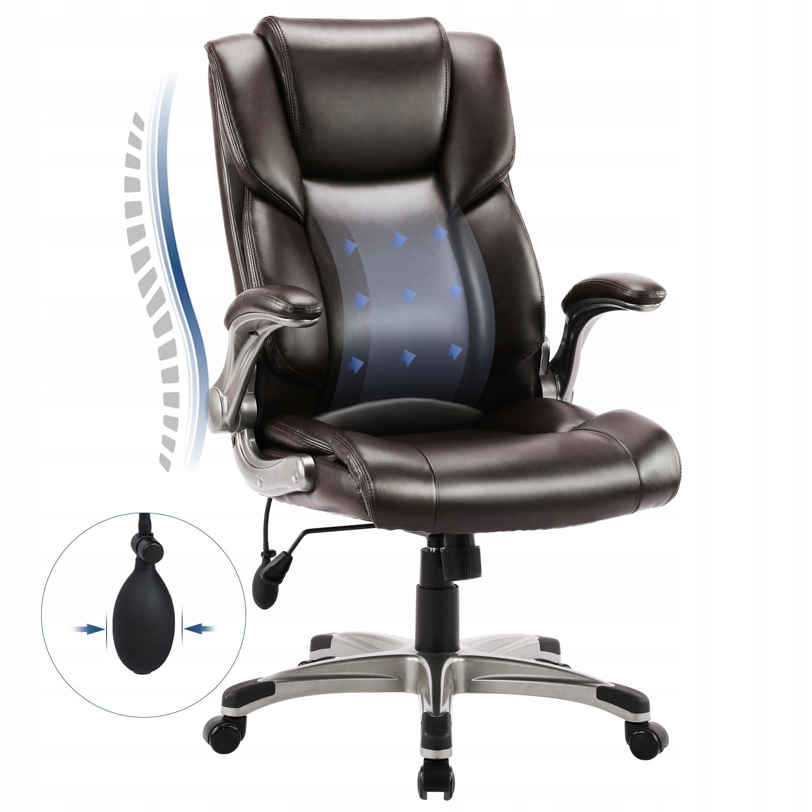 High Back Executive Office Chair- Ergonomic Home Computer Desk Leather