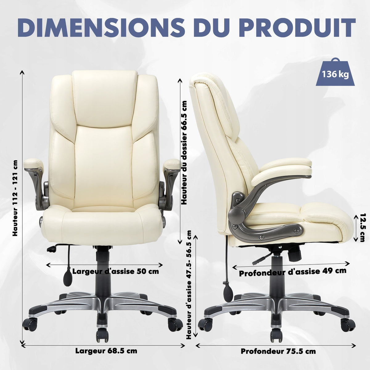 High Back Executive Office Chair Padded Flip-up Arms Adjustable Tilt Lock Packaging status original