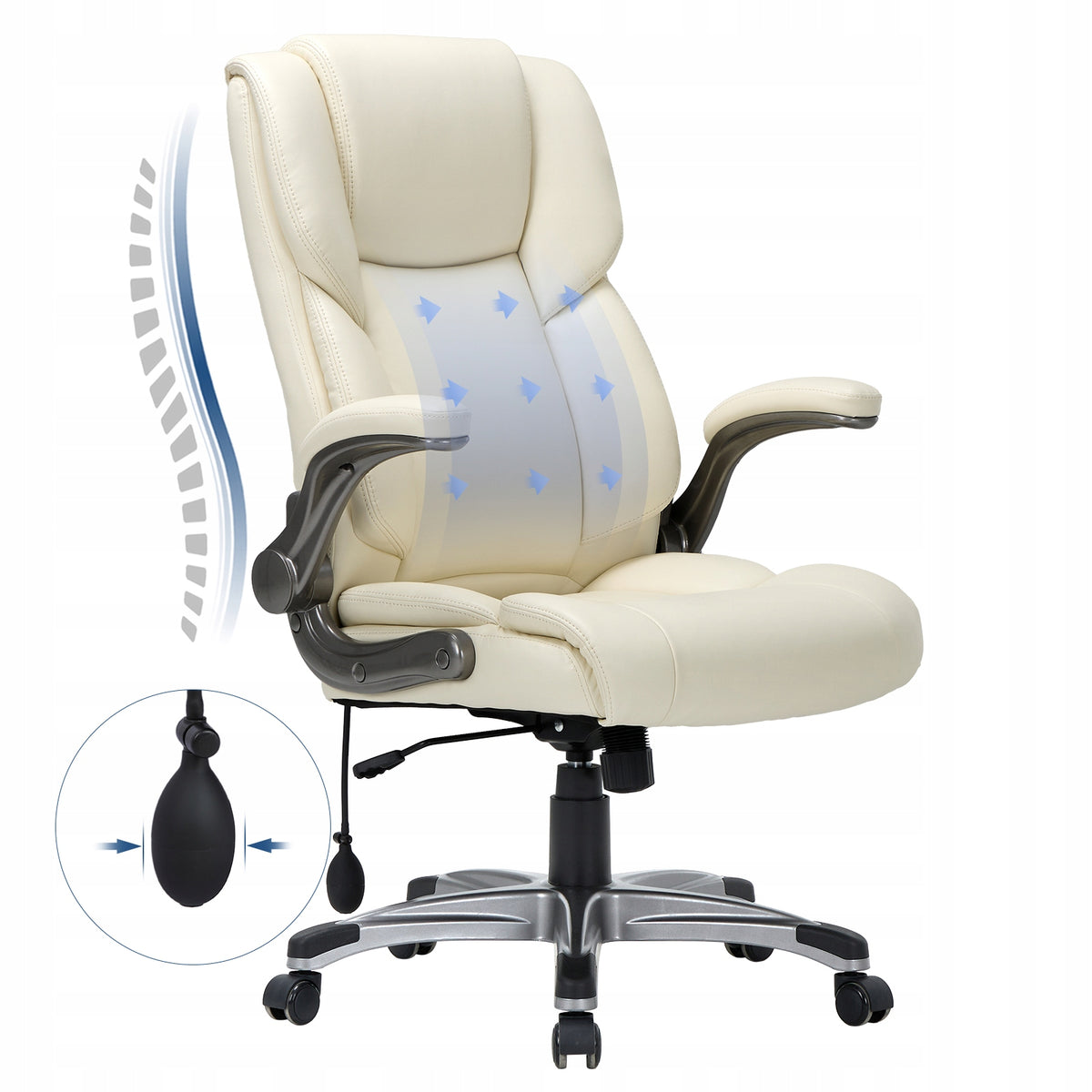 High Back Executive Office Chair Padded Flip-up Arms Adjustable Tilt Lock