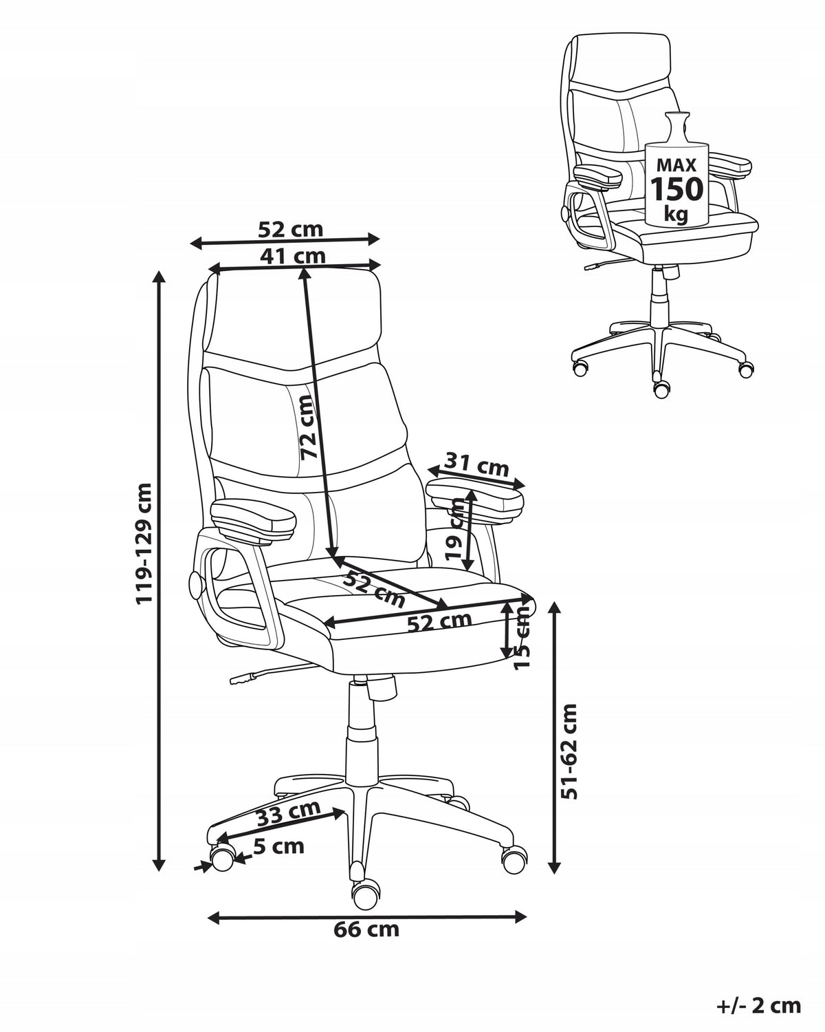 High Back Office Chair Faux Leather Black Medical device no