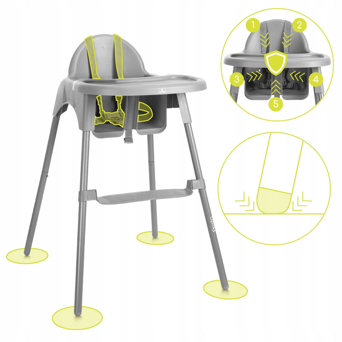 High Chair for Children with Footrest Pesto Grey Manufacturer code 10100582506