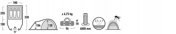 High Peak Camping Tent 3 Person Talos 3 11505 Waterproofness 4000 mm