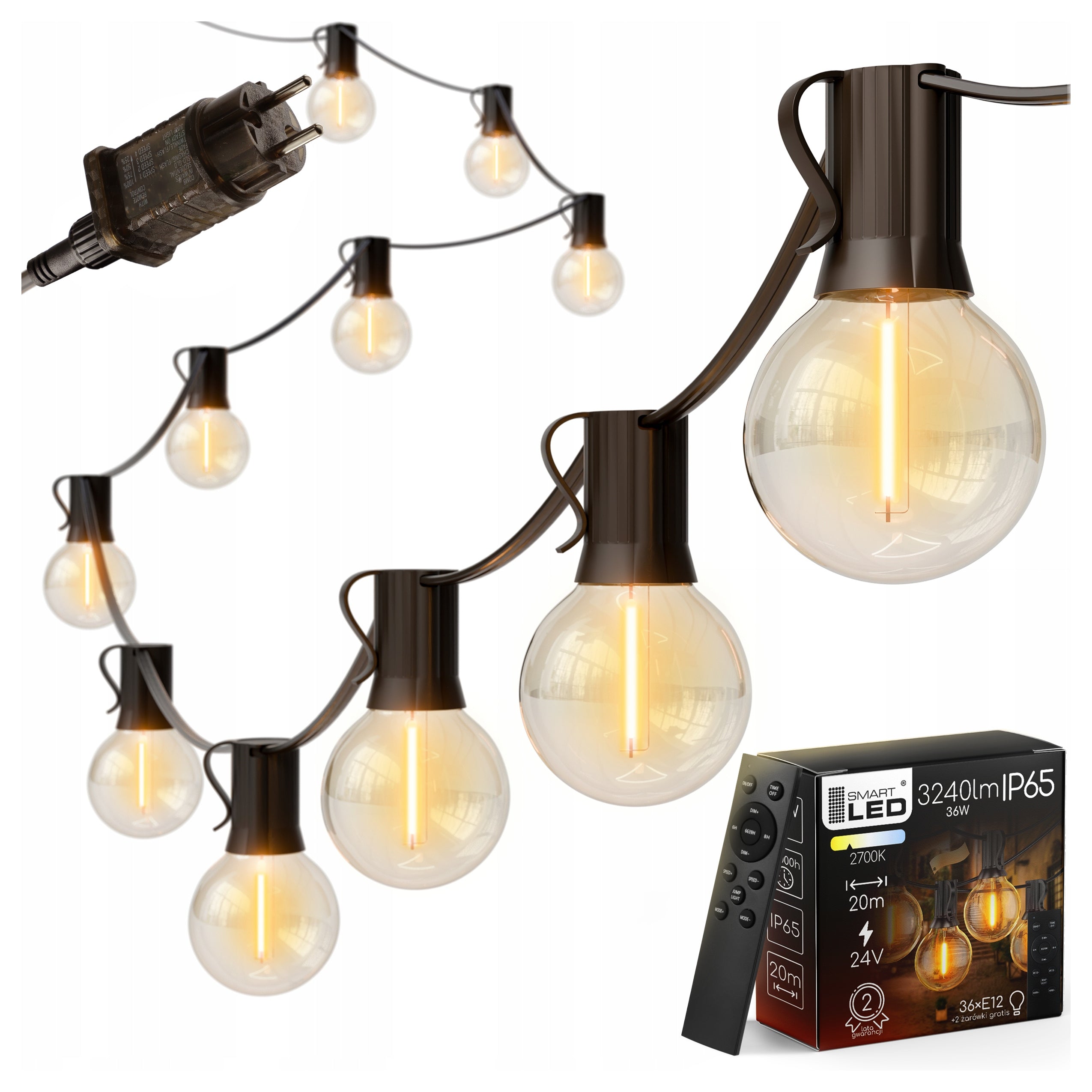 High Quality Garden Garland Light 20M 36X LED Bulb E12 Chain