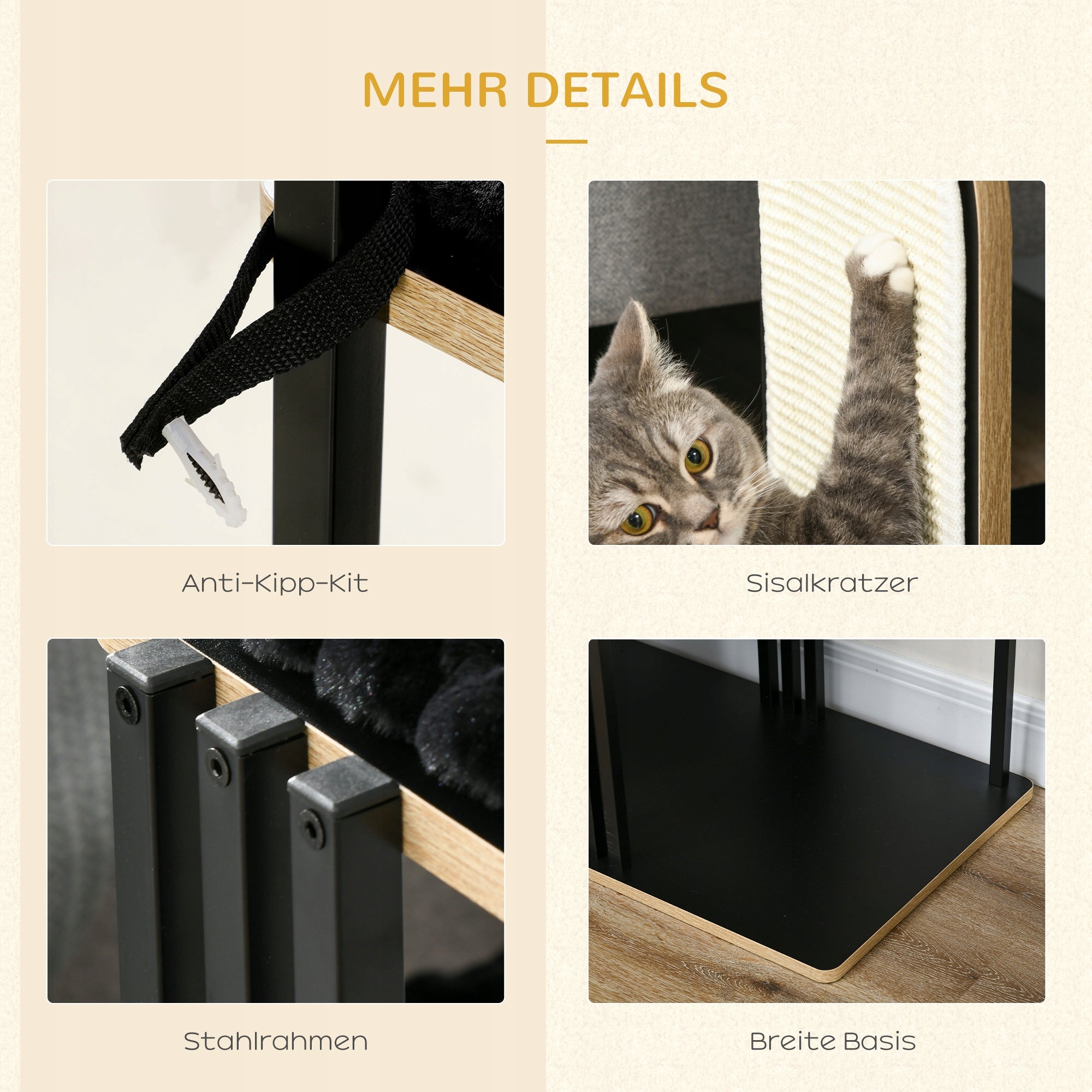 High Scratcher for Cat with Ladder Cushion Steel 128 cm Number of levels 3