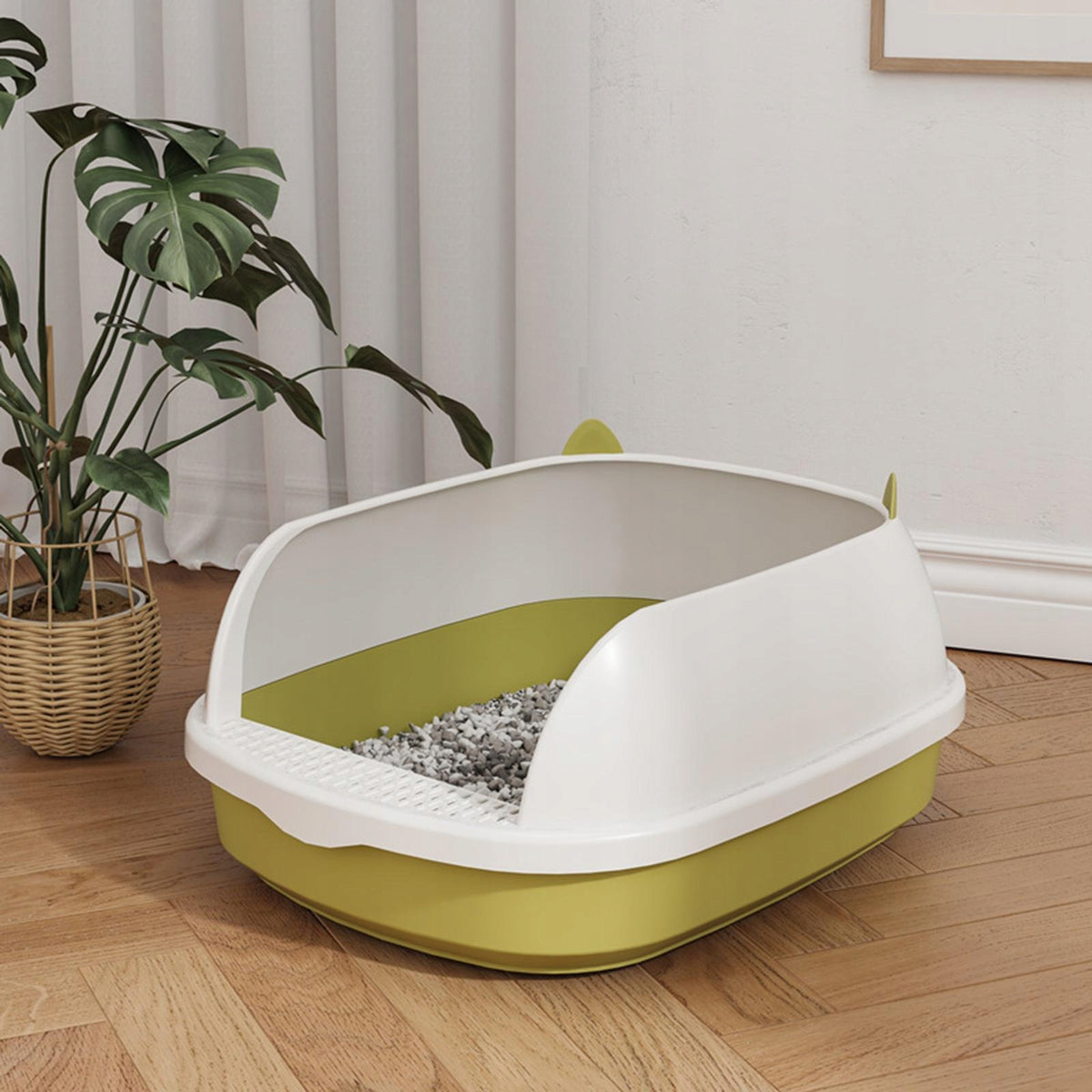 High Sided Cat Litter Box Cat Bedpan Sandbox Durable Semi Green Color L Manufacturer code 01364057322