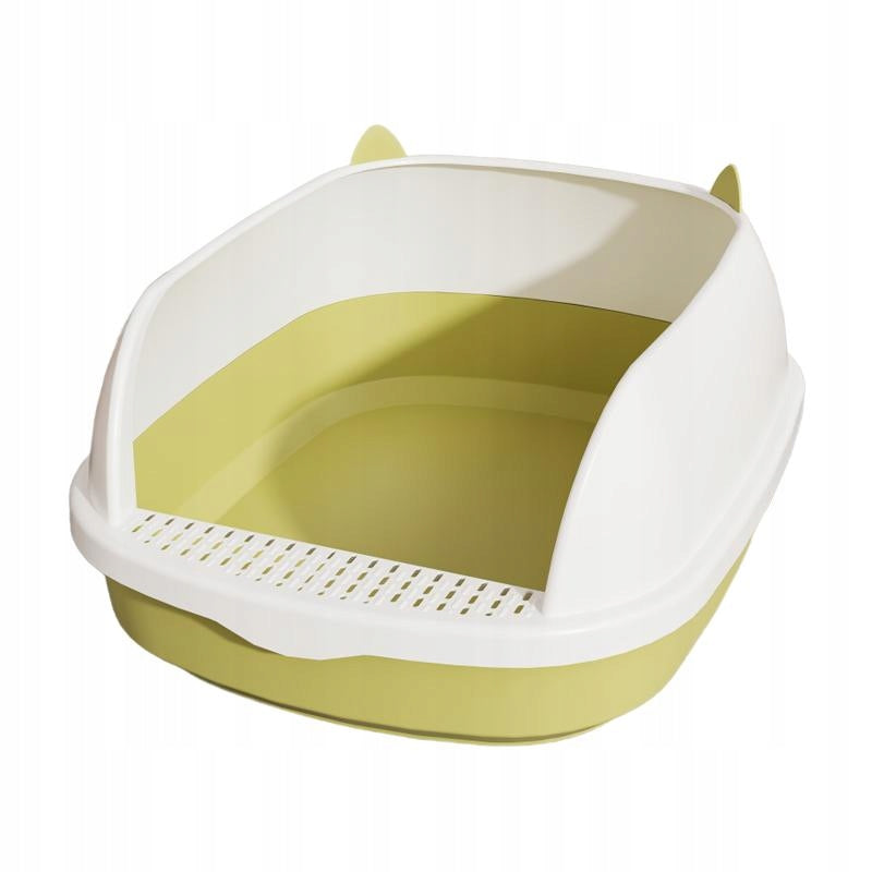 High Sided Cat Litter Box Cat Bedpan Sandbox Durable Semi Green Color L