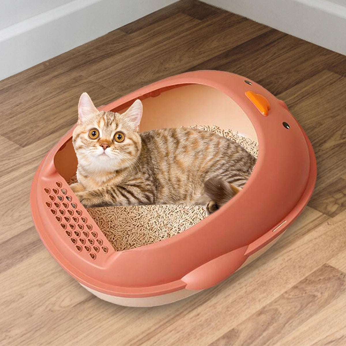 High Sided Cat Litter Box Detachable Design Durable Pet Litter Tray Pink Manufacturer code 05564053273