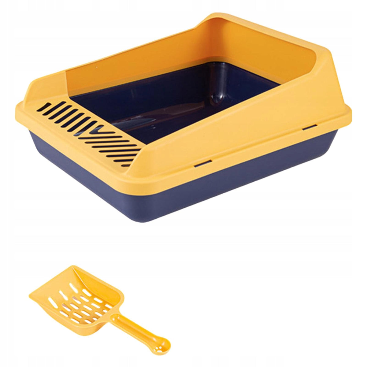 High Sided Cat Litter Box with High Side Easy to Clean S Blue Yellow
