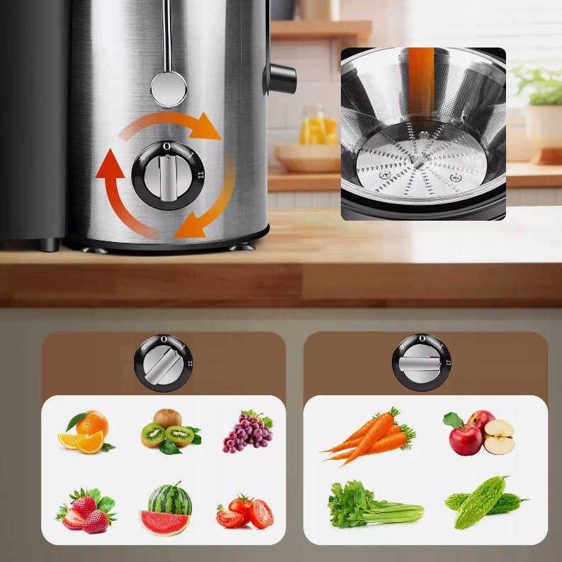 High Speed Juicer For Fruit And Vegetables 1000W 500ml 2 Speeds Dominant color silver