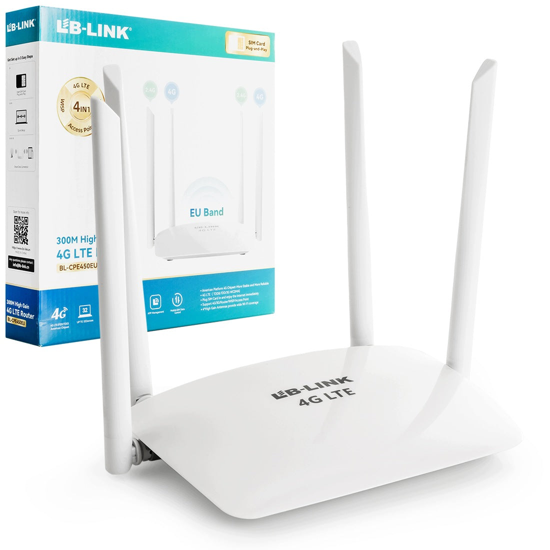 High Speed SIM WiFi Router Home N300 4G LTE Four Antennas Wide Range