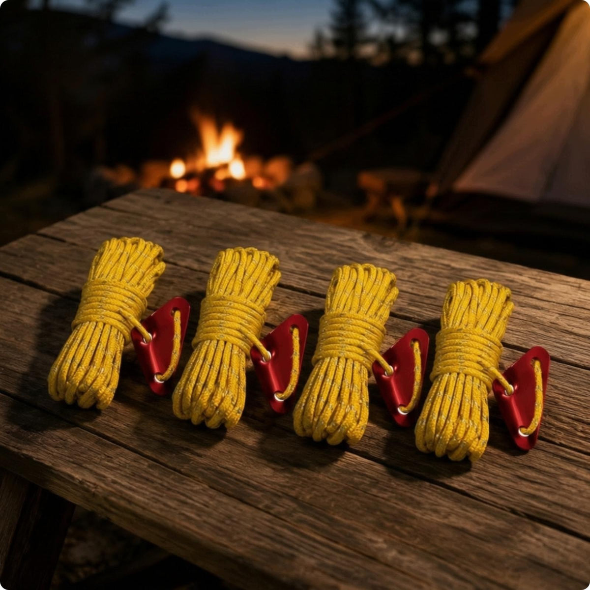 High Visibility Tent Guy Rope with Tensioner for Camping Yellow 4MM 5M 4PK