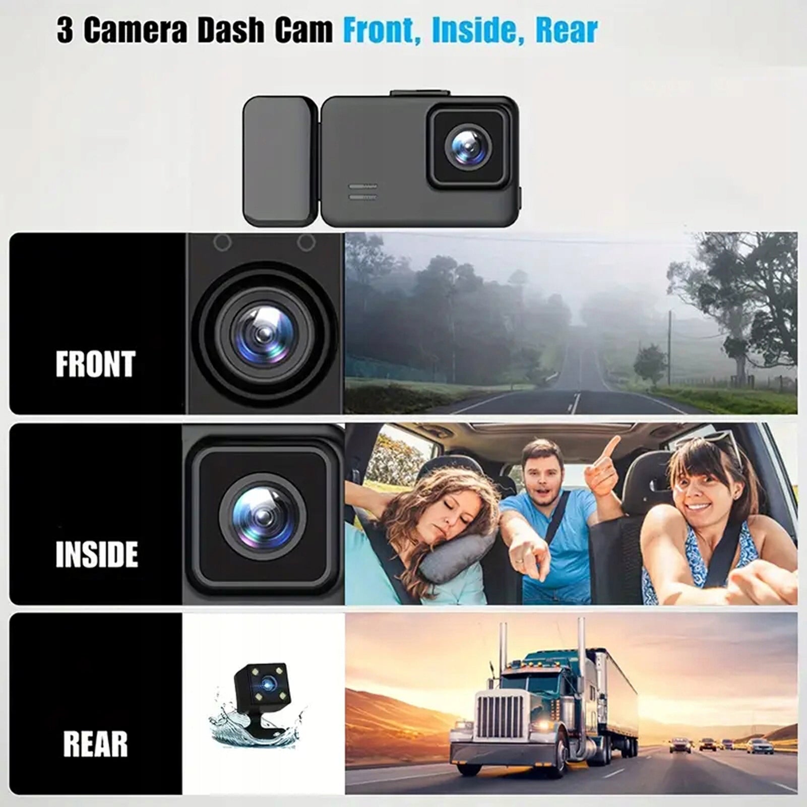 High-definition dashcam, portable recording, with front and rear cameras. Manufacturer code 755732952102