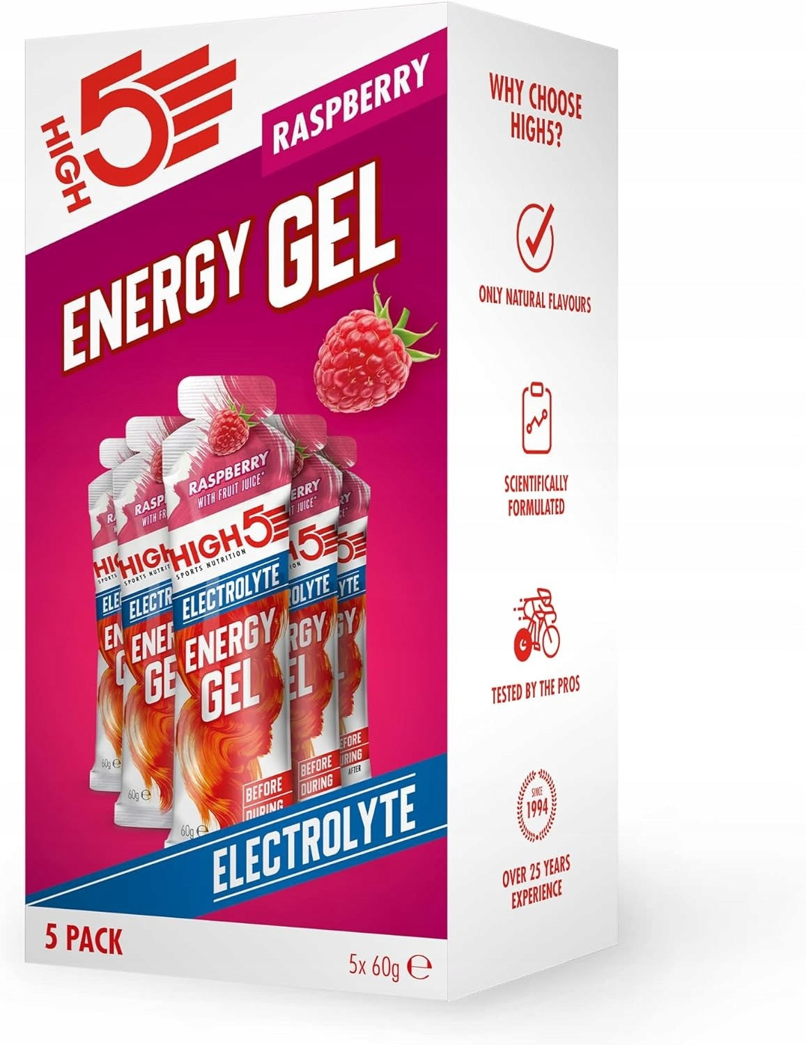 High5 Energy Gel set of 5 energy gels with raspberry electrolytes 60 g