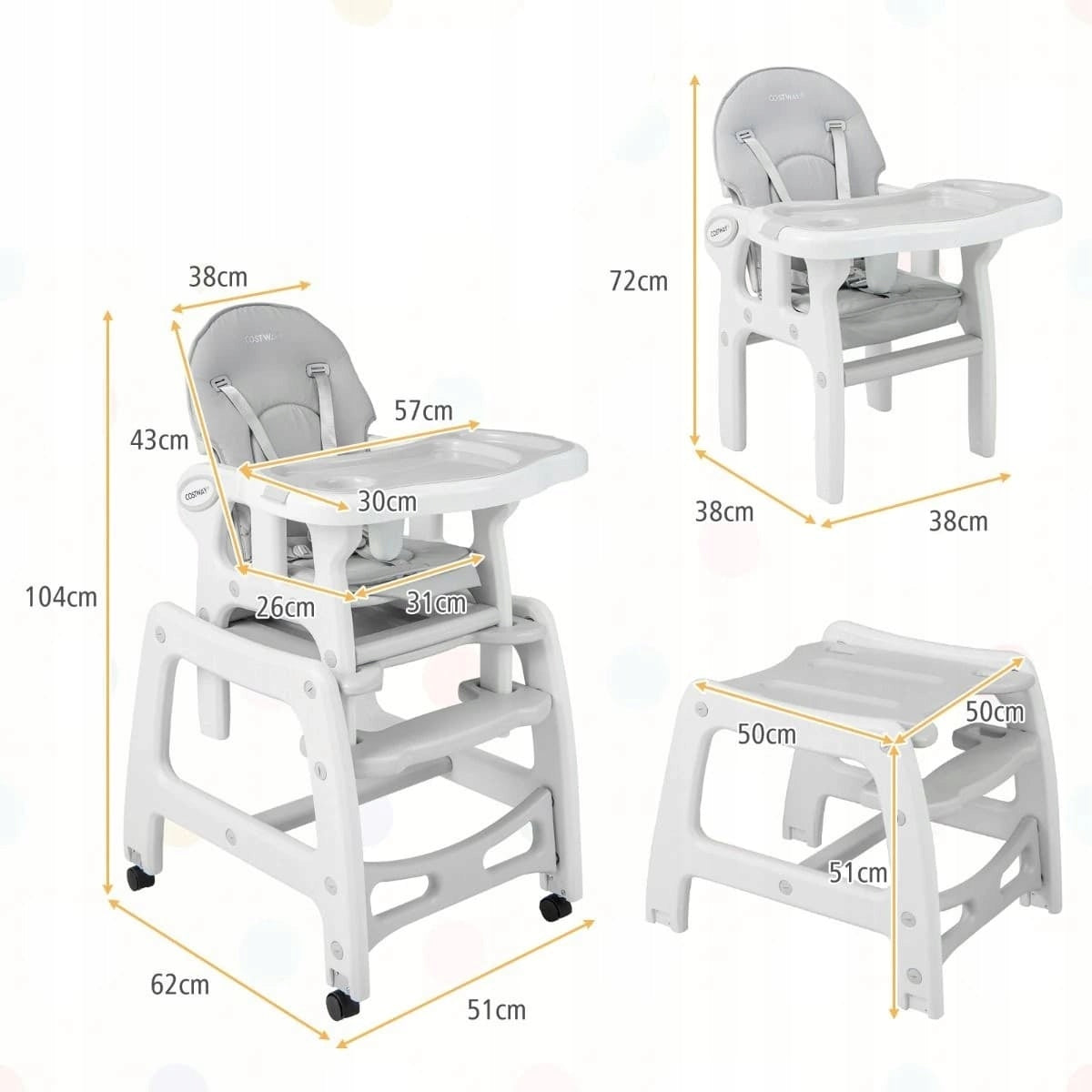 Highchair 104 x 62 x 51 cm Brand Costway