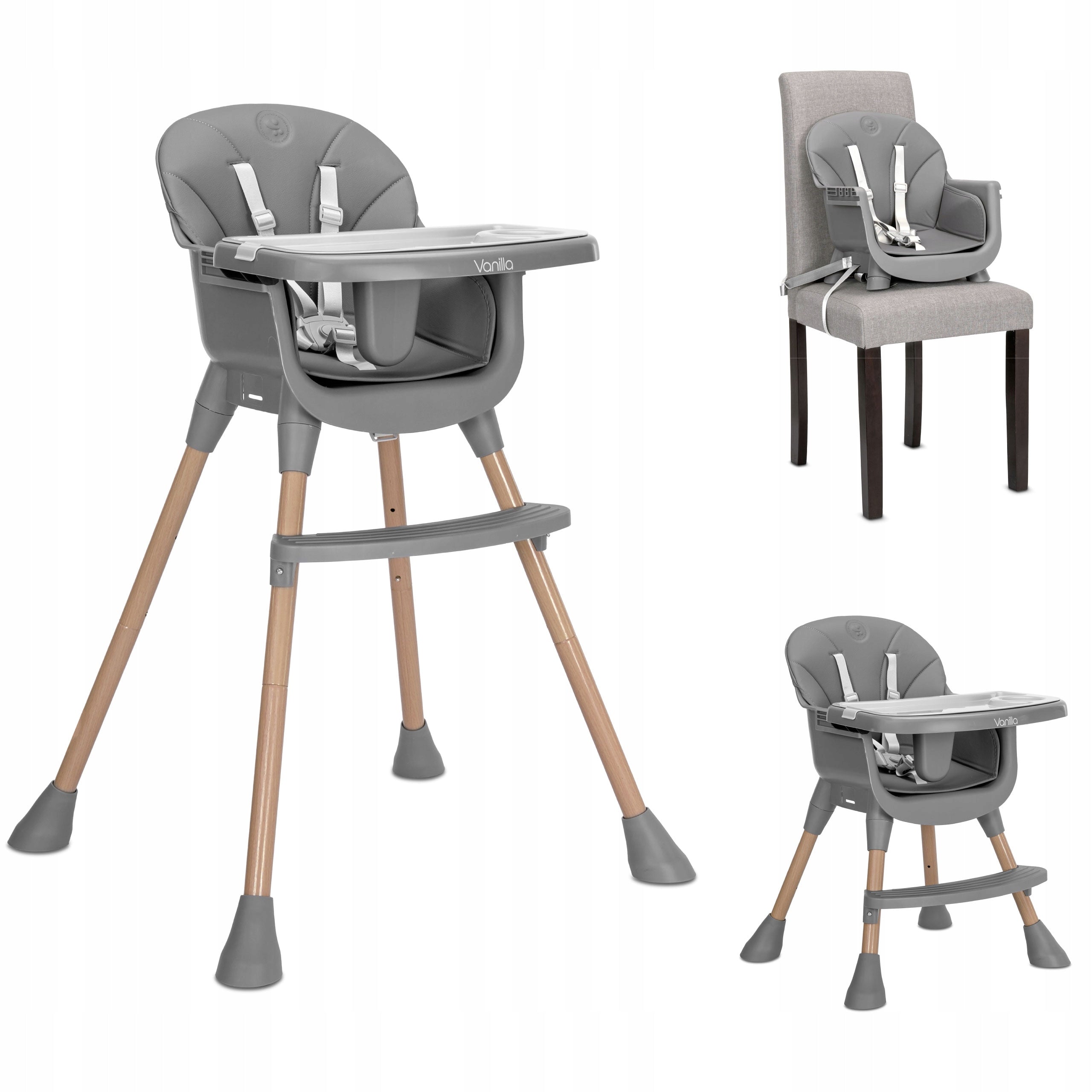 Highchair 3in1 footrest tray belts table Lorelli