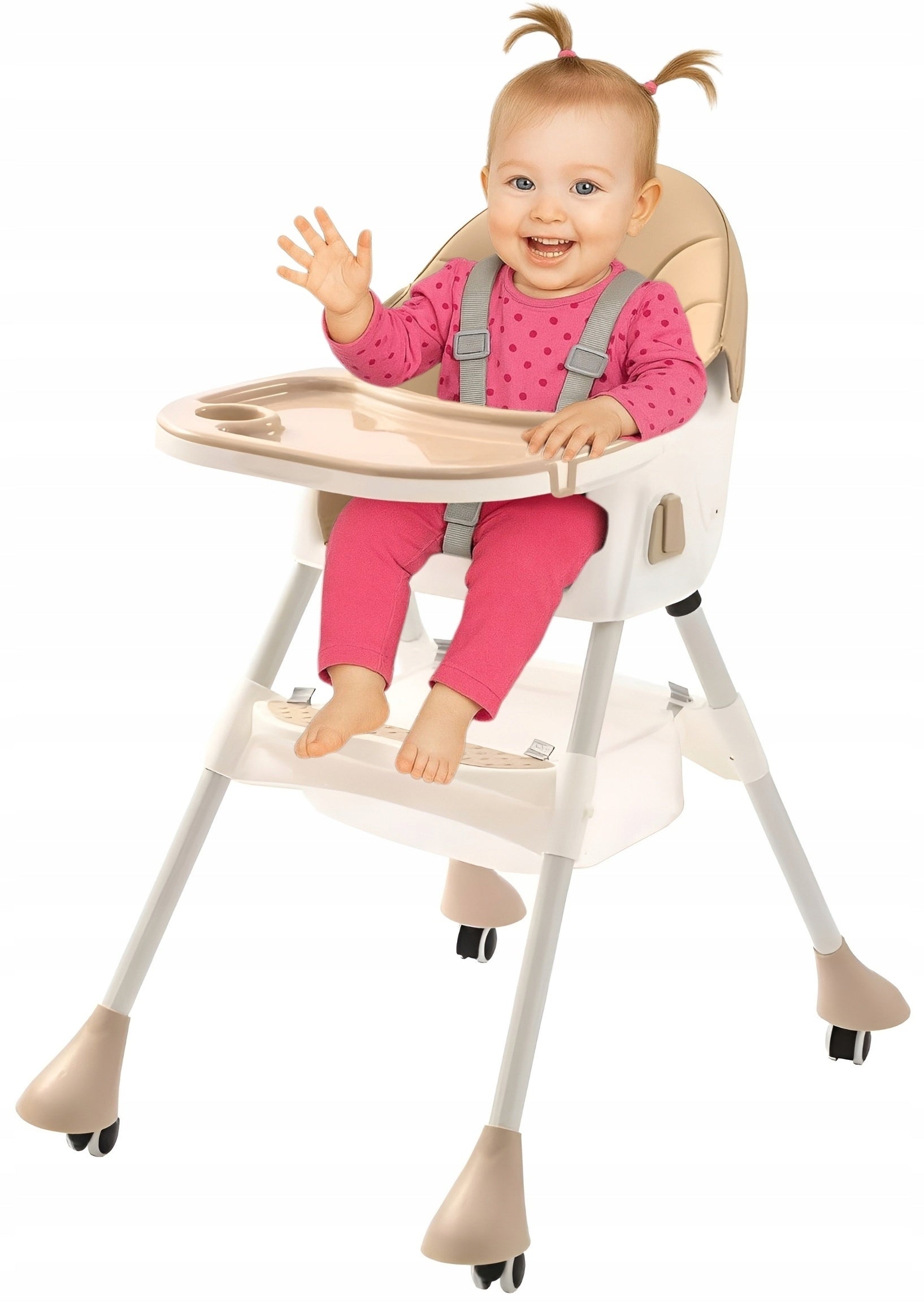 Highchair 4in1 Folding Baby Seat Tray Beige Packaging status original