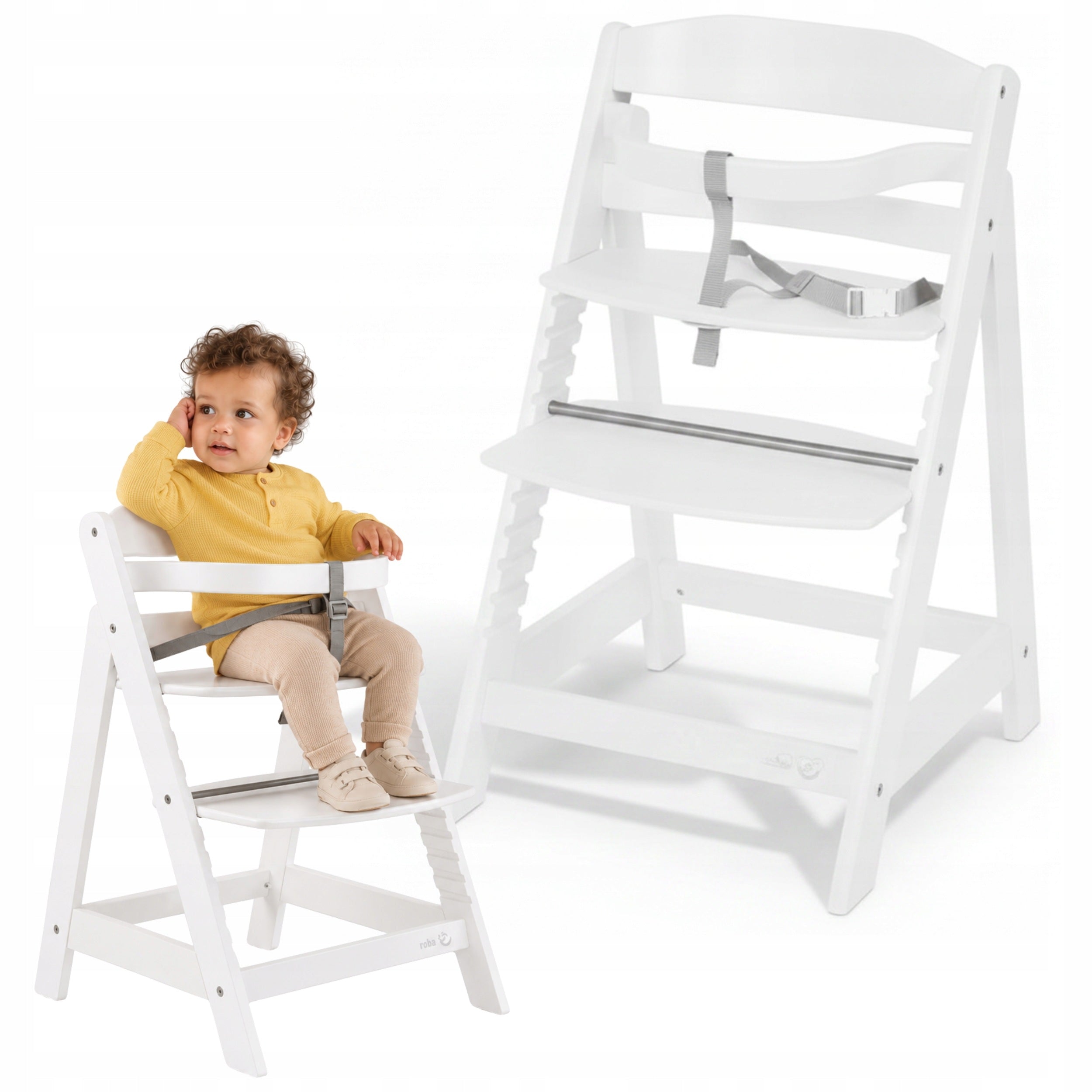 Highchair +6m Children's Wooden Adjustable White Growing Headband Belts