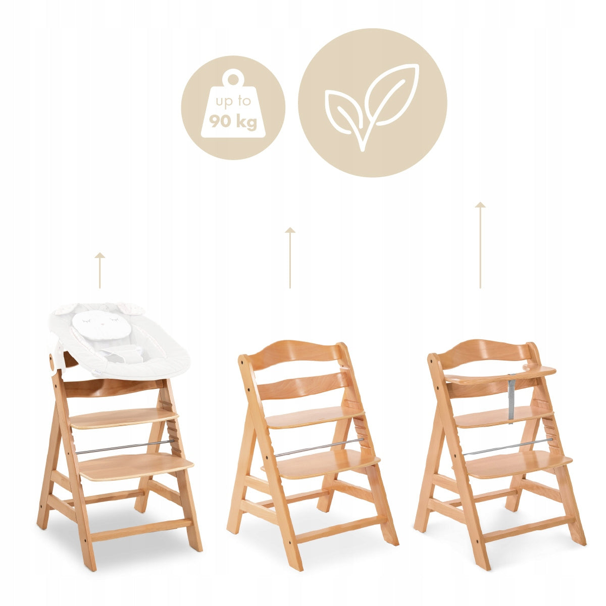 Highchair Hauck wooden beech brown-beige adjustable Manufacturer code 661161