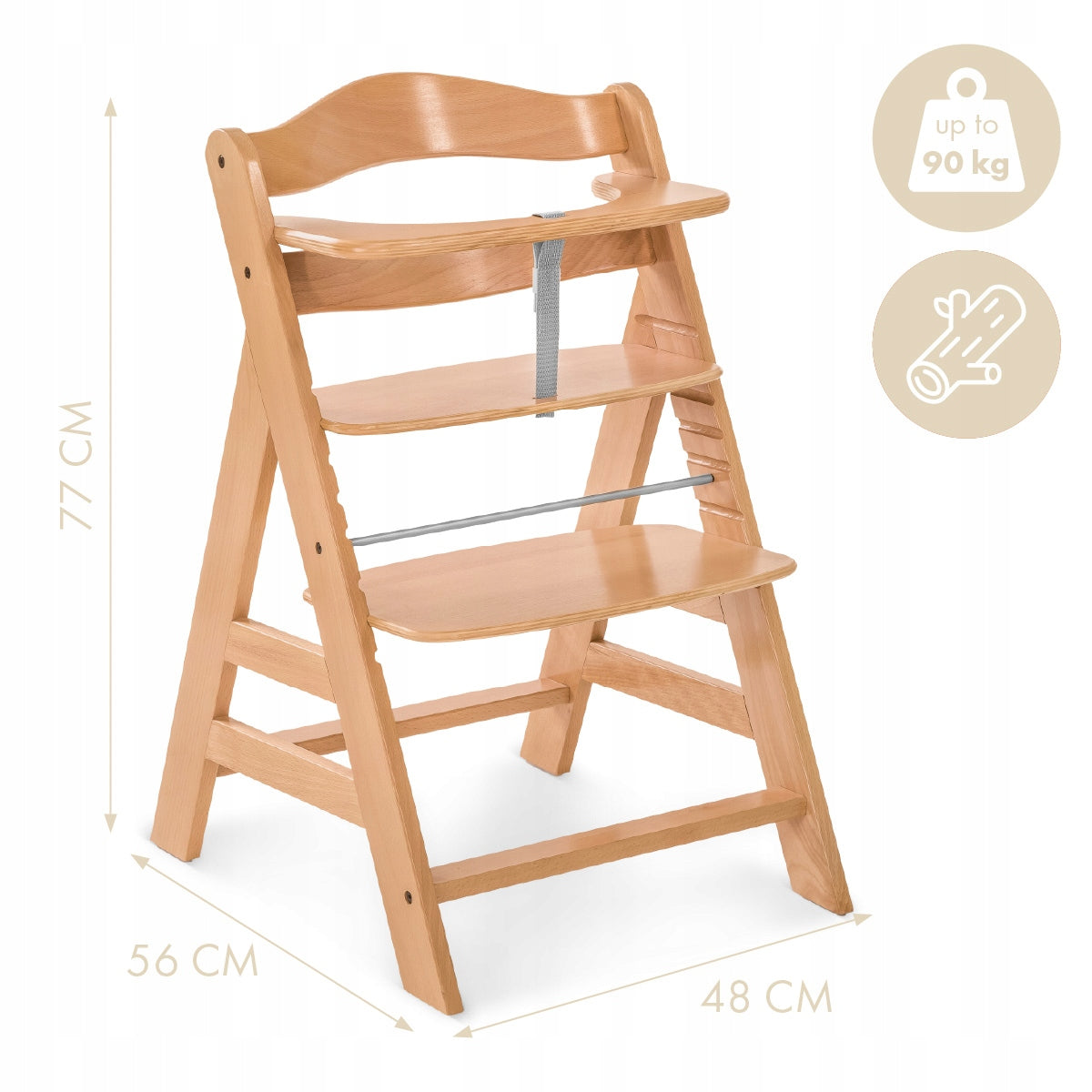 Highchair Hauck wooden beech brown-beige adjustable