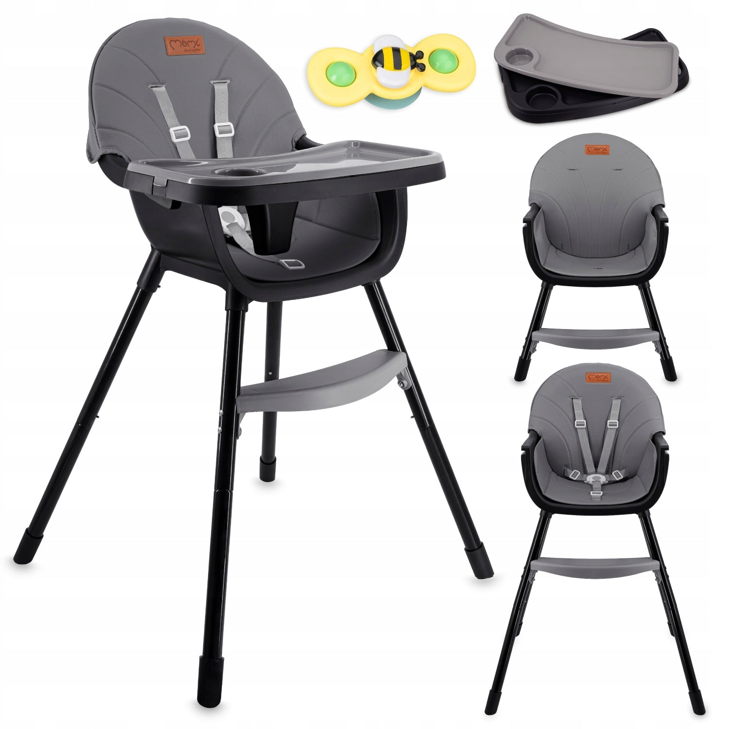 Highchair MoMi REKI black - 2in1 double tray footrest