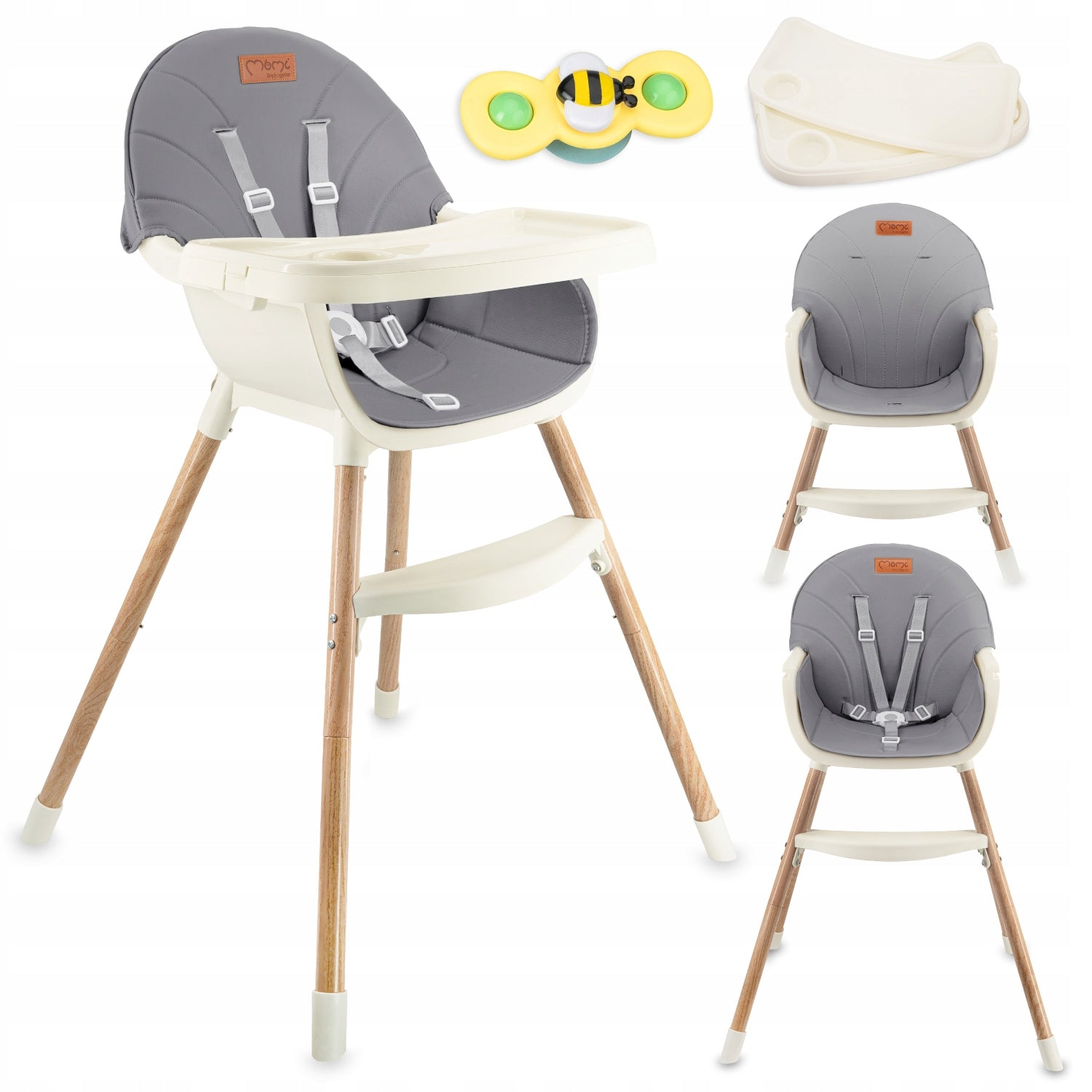 Highchair MoMi REKI grey - 2in1 double tray footrest