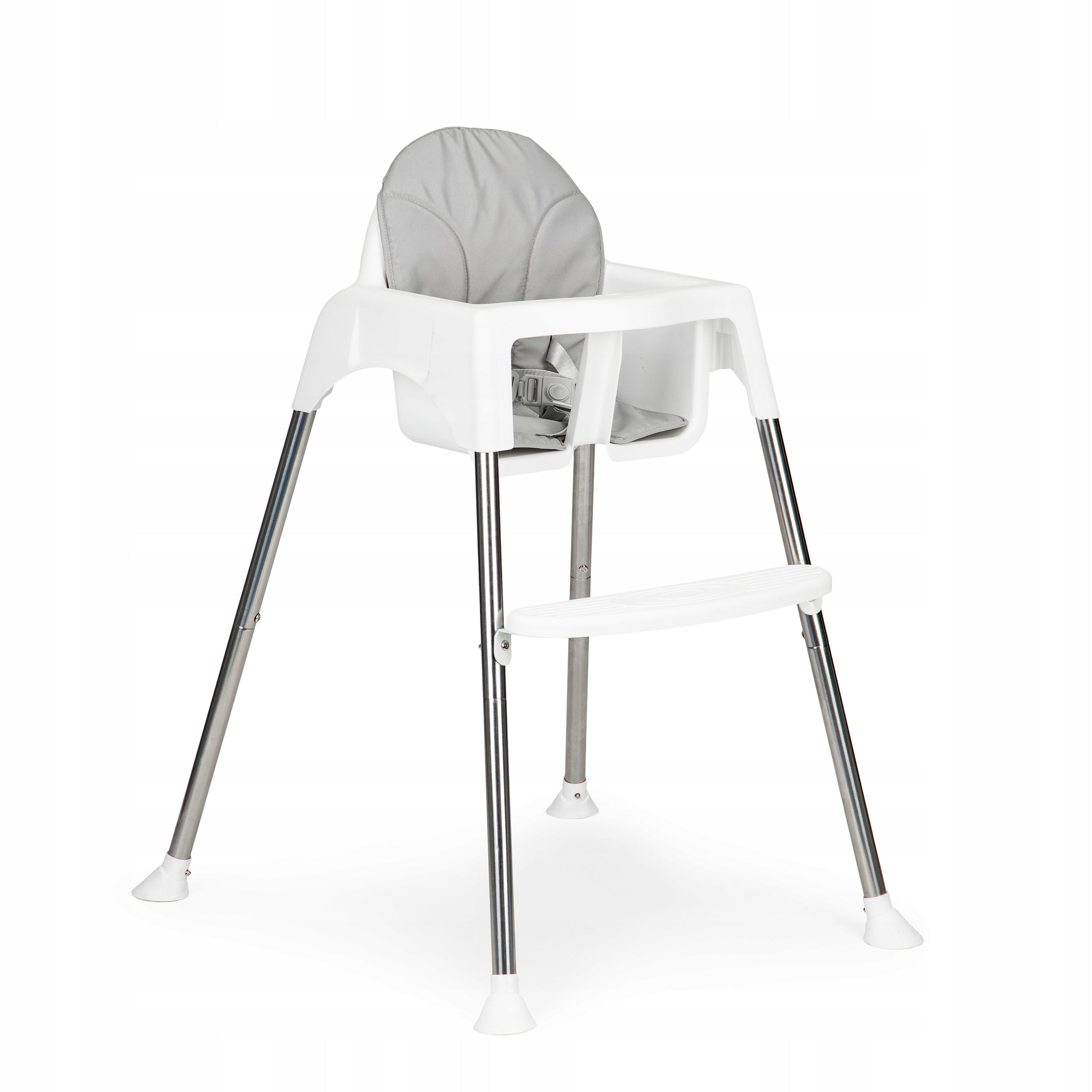 Highchair feeding seat 2in1 tray belts Color white shades of gray and silver