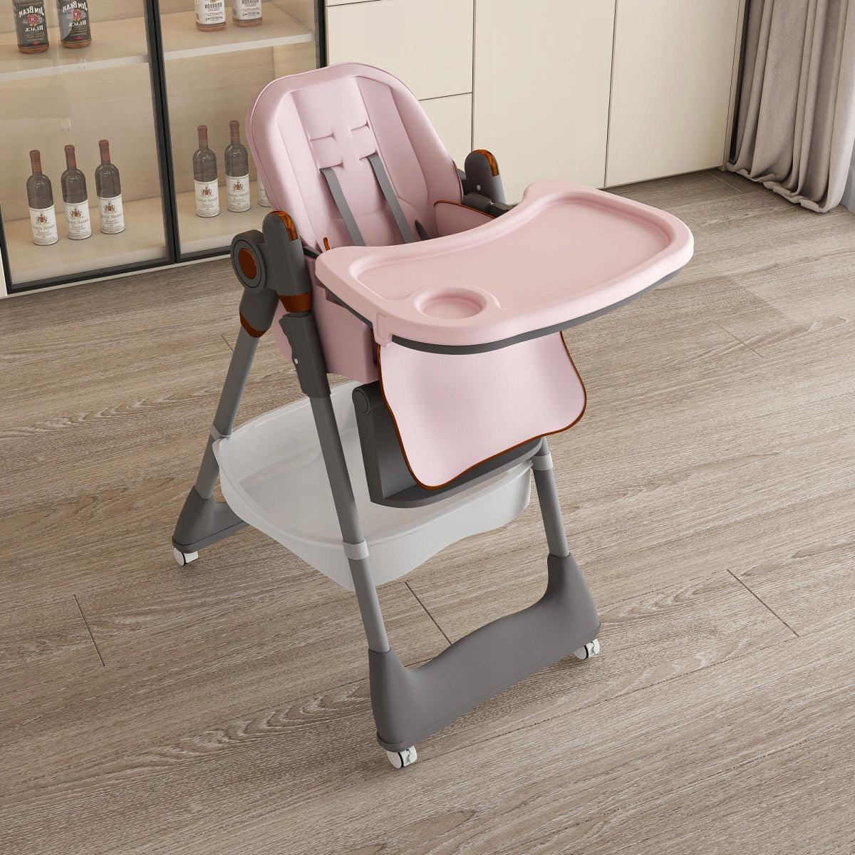 Highchair for children 0-6 years pink adjustable