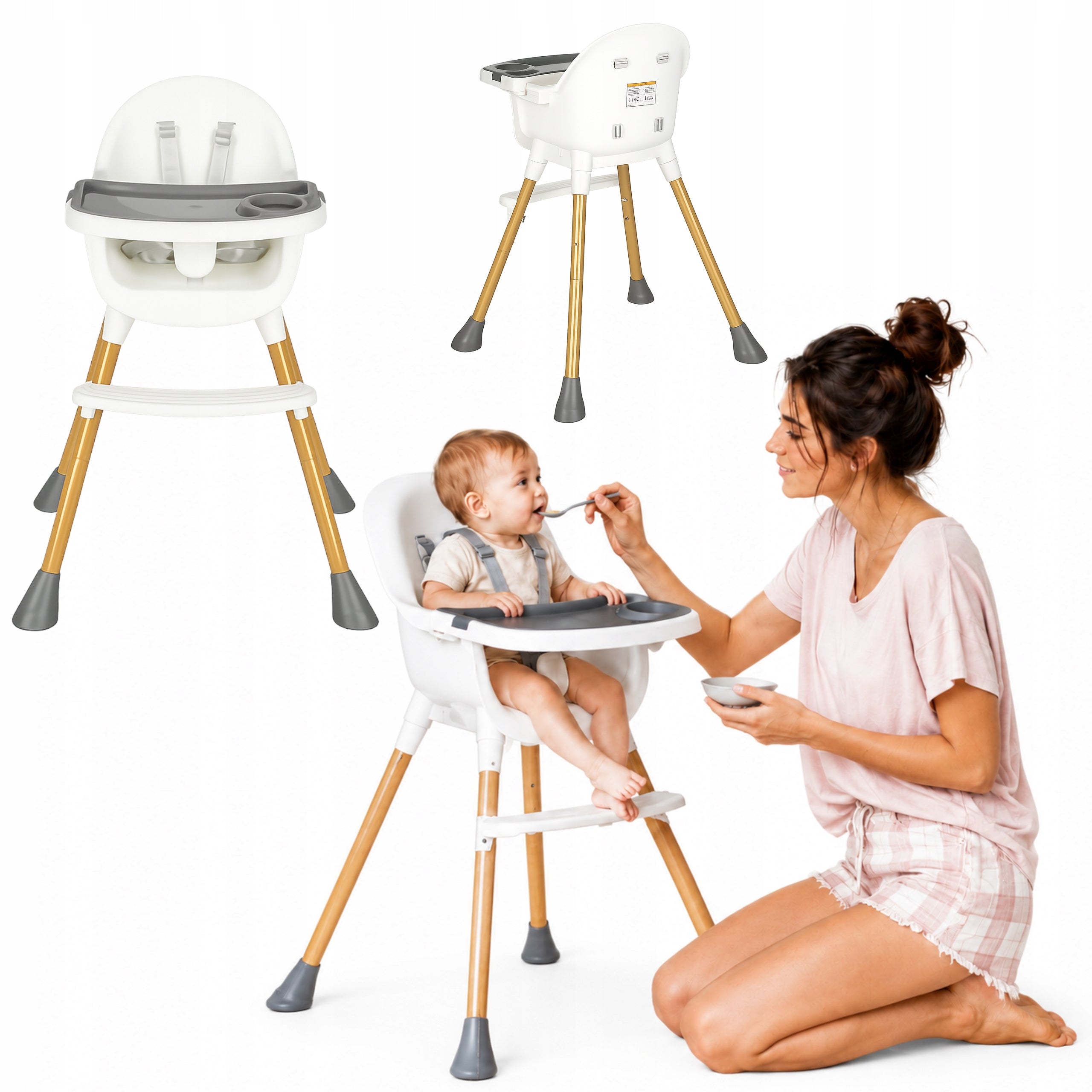 Highchair for feeding children seat white Ecotoys 2in1